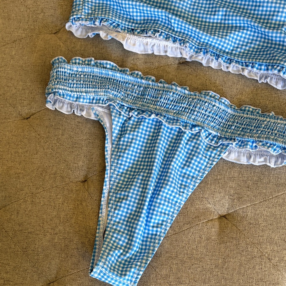 Blue Gingham Ruffle Two-Piece Tankini Set - Picture 7 of 10